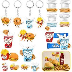 28 sets Party Favors Keychains Milk Cookies Burgers Fries Valentine's Classroom